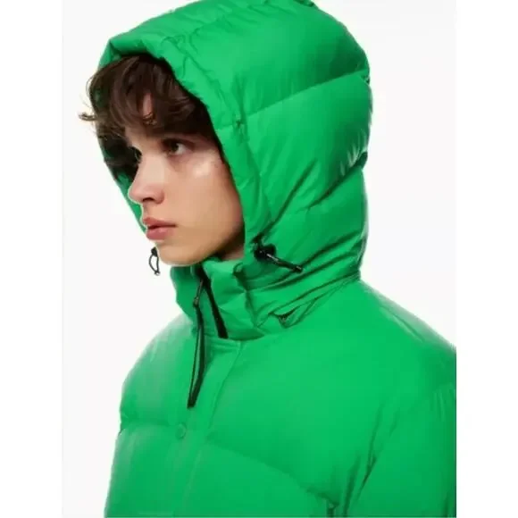 Aritzia Super Puff Jacket Womens XS Shorty Liquid Shine Hooded Puffer Goose Down - Picture 3 of 16